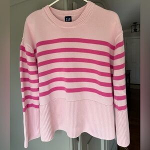Gap Split-Hem Crewneck Sweater Medium Preppy Pink Striped